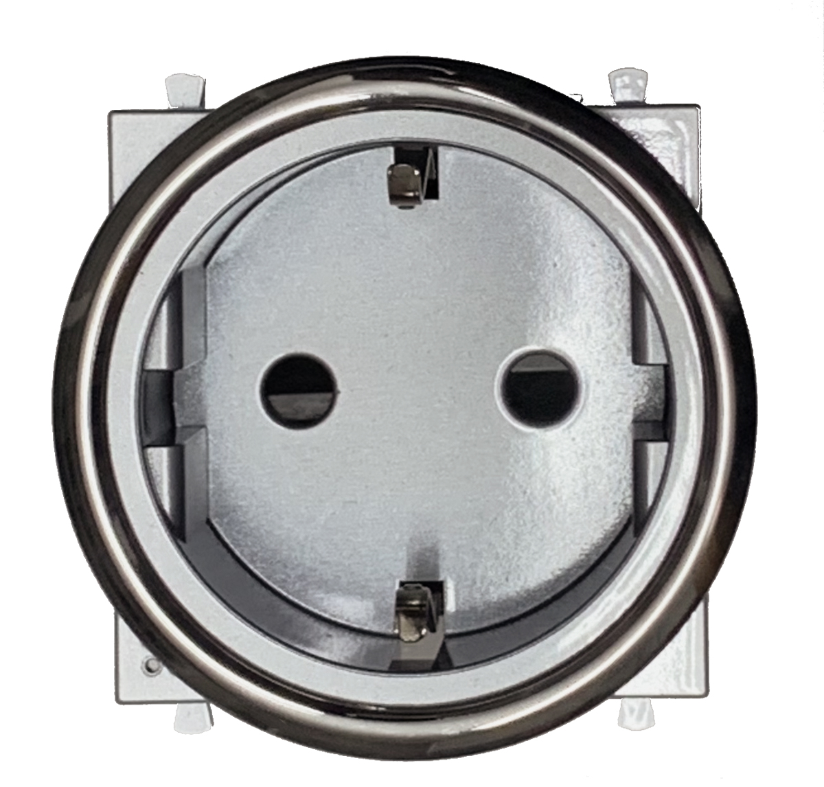 Schuko socket insert (type F). Silver-coloured with chrome-plated decorative ring