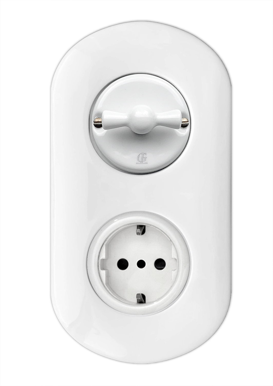 Rotary switch Porcelain Retro 1-gang changeover switch Socket outlet White VDE