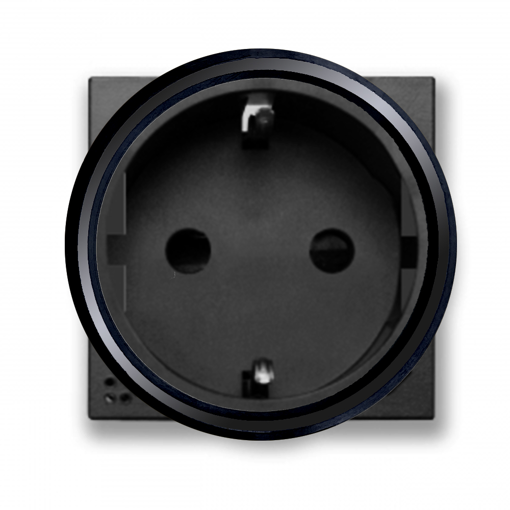 Schuko socket outlet insert (type F) Black MATT. With black decorative ring.