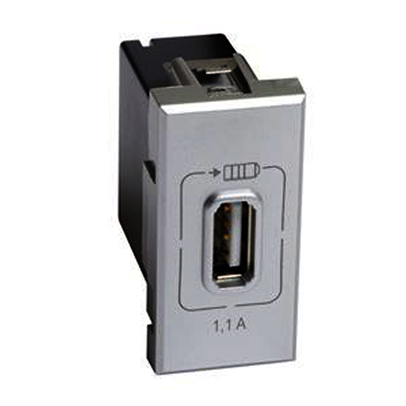 USB-Lademodul - 1,1 A / 5 W - 230 V - 5 V= -Alu- 1 Modul Silber
