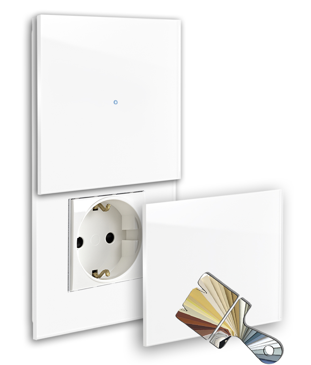 Touch Switch with Socket. Farrow Ball Colour. 230V. Glass Look. NOVA