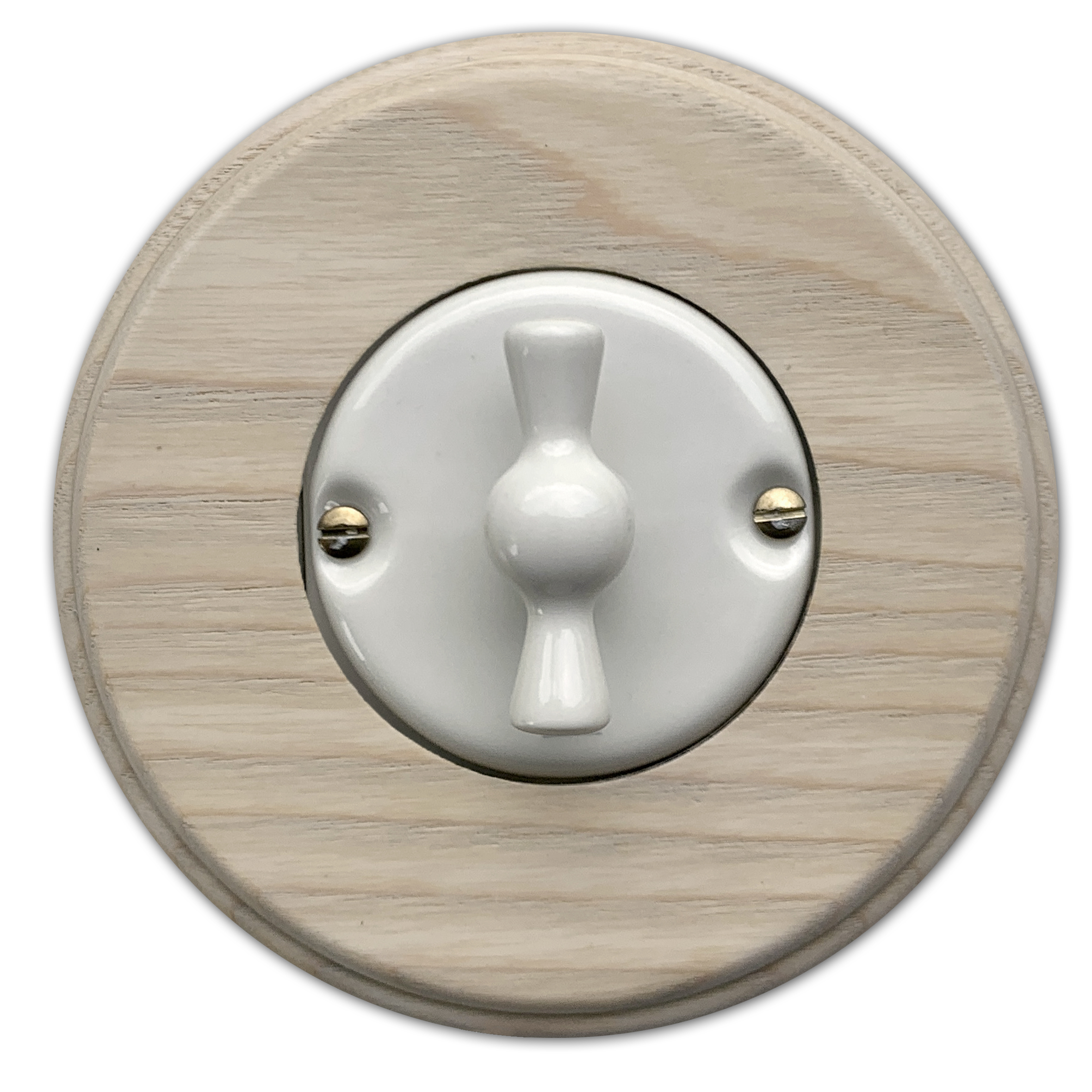 Retro-Drehschalter 1-fach Ein-AUS-WECHSEL-Schalter. Taubengrau-Weiß Porzellan Holz