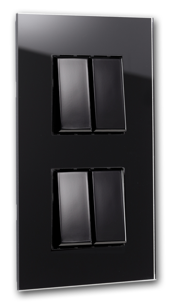 Lichtschalter Glas-Optik. 4-fach für 2 Wanddosen, schwarz. Wechselschalter MAXIM