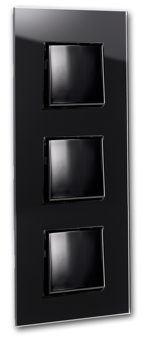 Lichtschalter Glas-Optik. 3-fach für 3 Wanddosen, schwarz. Wechselschalter MAXIM